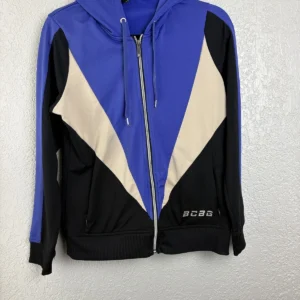 BCBGMAXAZRIA Women's Colorblock Zip Hoodie Blue Black Beige Size M