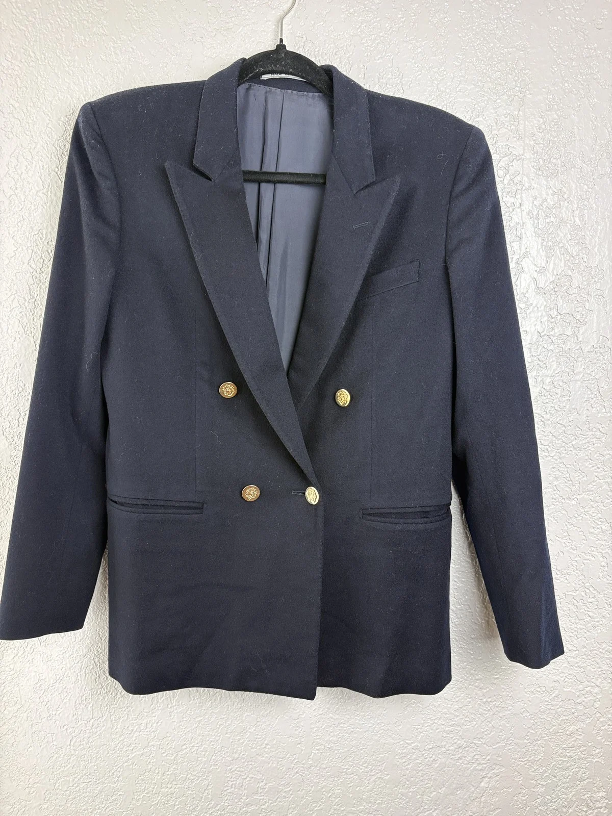 Alan Austin Vintage Navy Blue Double Breasted Blazer 42R Made in Italy