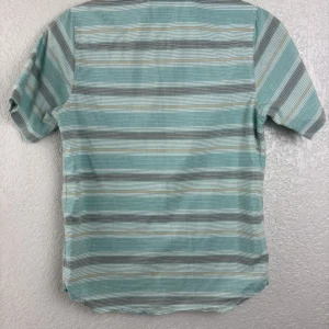 Quiksilver Men's Short Sleeve Button Up Shirt Size 12-14 Teal Stripe – photo 2
