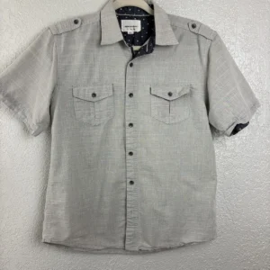Paper Denim & Cloth Girls Grey Short Sleeve Button Down Shirt Size 8