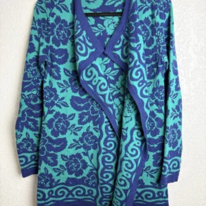 Isaac Mizrahi Live! Women's Floral Wrap Cardigan Sweater Size S Blue Teal