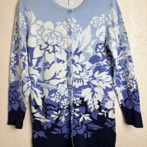 Isaac Mizrahi Live! Blue Floral Gradient Knit Cardigan XXS