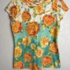 Isaac Mizrahi Live Women's Floral Print Top XS Teal Orange Roses