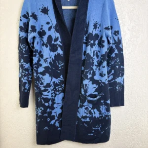 Isaac Mizrahi Live! XXS Blue Floral Open Cardigan Sweater Cotton Blend Snag