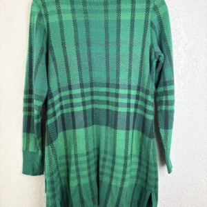 Isaac Mizrahi Live! XS Green Plaid Open Cardigan Sweater Pockets Cotton Blend – photo 2