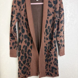 Isaac Mizrahi Live! Leopard Print Cardigan Sweater Women's XXS Brown Black