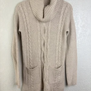 Marled Reunited Clothing Cable Knit Cowl Neck Tunic Sweater Beige Size S