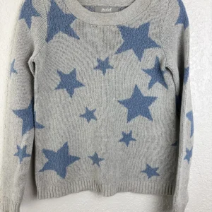 Marled Reunited Clothing Gray Blue Star Pattern 100% Cotton Sweater XS