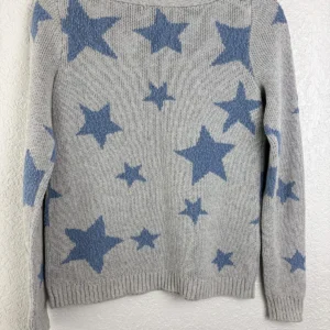 Marled Reunited Clothing Gray Blue Star Pattern 100% Cotton Sweater XS – photo 2