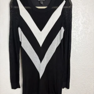 INC International Concepts Black White Chevron Mesh Knit Tunic Sweater Size S
