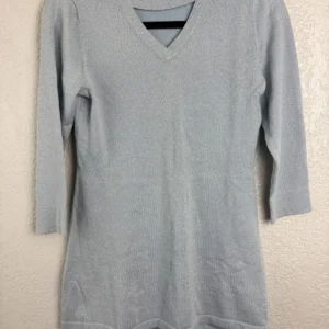 Isaac Mizrahi Live! Women's Light Blue Metallic V-Neck Sweater Top Size XXS