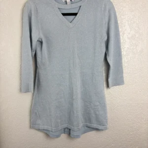 Isaac Mizrahi Live! Women's Light Blue Metallic V-Neck Sweater Top Size XXS – photo 2