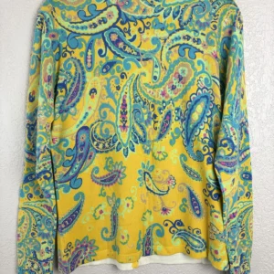 Isaac Mizrahi Live! Yellow Paisley Cardigan Sweater Women's Size S Cotton Blend – photo 2