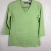 Isaac Mizrahi Live! Green Floral Dotted V-Neck 3/4 Sleeve Top Women's XS