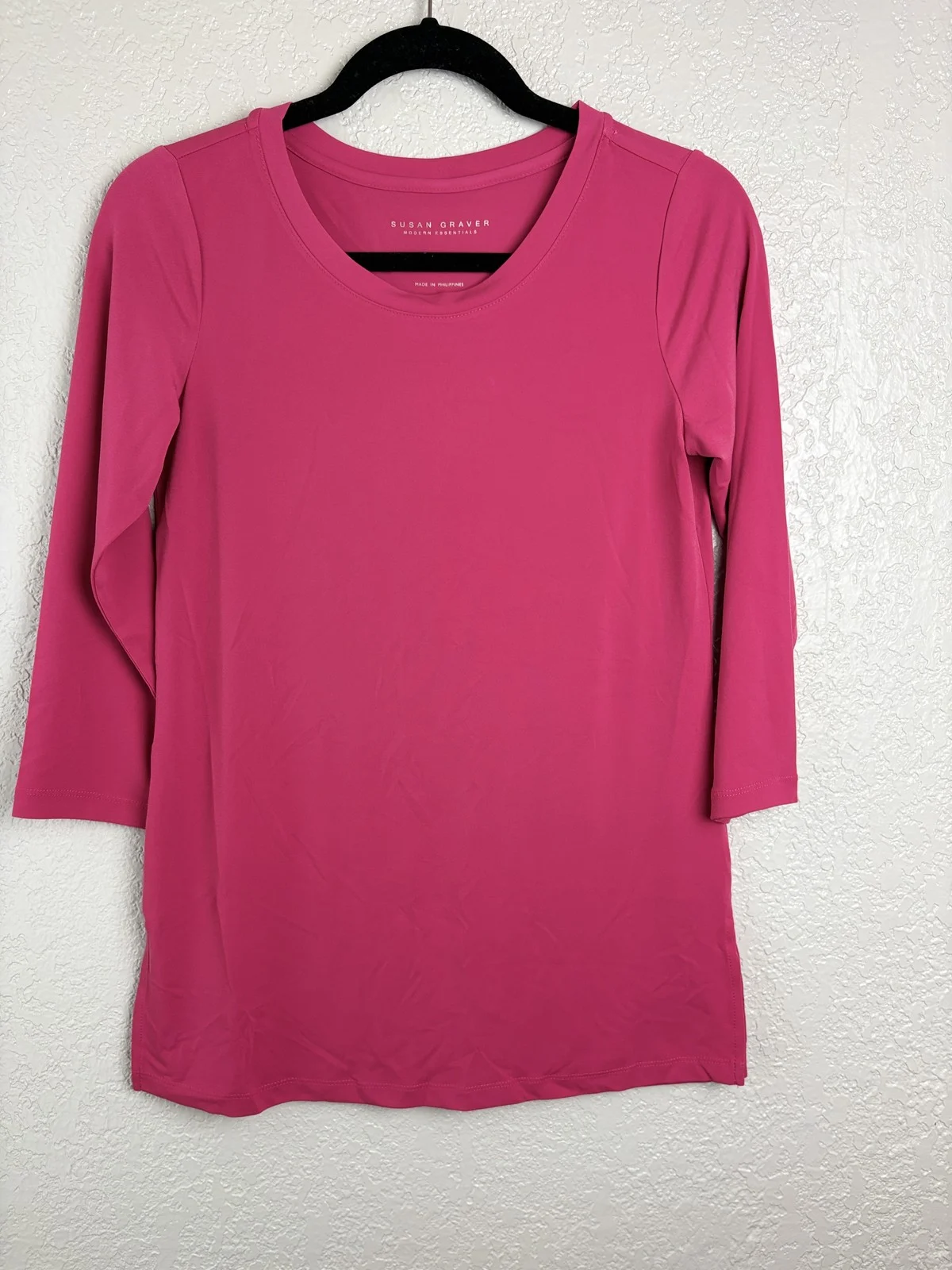 Susan Graver Modern Essentials Pink 3/4 Sleeve Top Women's XXS Polyester Spandex