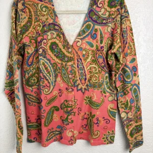 Isaac Mizrahi Live! Women's S Coral Paisley Cardigan Sweater Cotton Blend