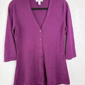 Isaac Mizrahi Live! Women's Purple Cardigan Sweater XS Cotton Blend 3/4 Sleeve