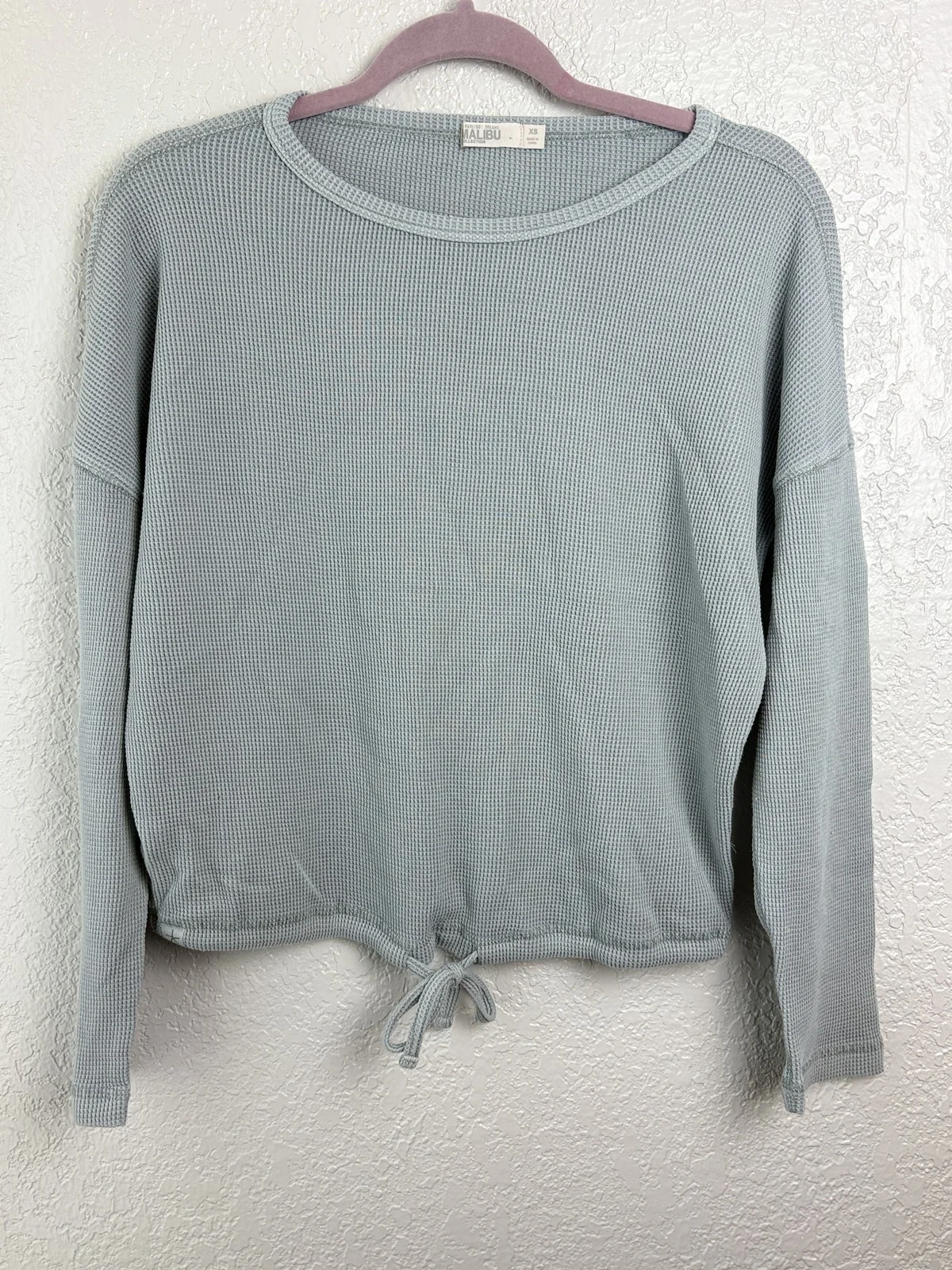 Barefoot Dreams Malibu Collection Waffle Knit Tie Hem Top XS Gray
