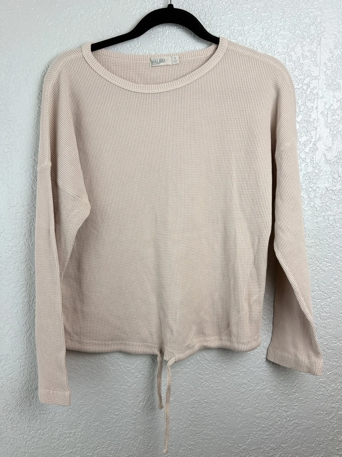 Barefoot Dreams Malibu Collection Waffle Knit Tie Hem Top Size S