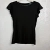 T Tahari Black Short Sleeve Top Women's XS Viscose Blend Ruffle Sleeve