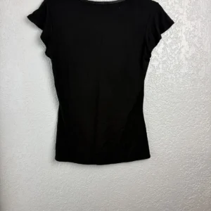 T Tahari Black Short Sleeve Top Women's XS Viscose Blend Ruffle Sleeve – photo 3