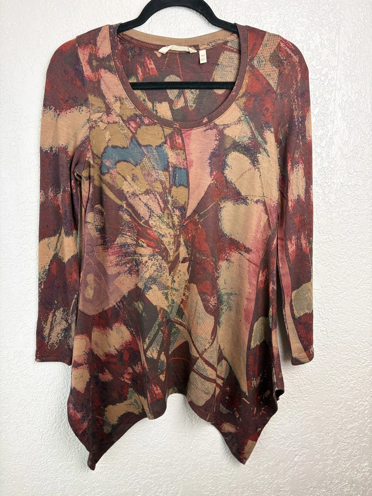 Soft Surroundings PXS Abstract Art Print Tunic Top Handkerchief Hem