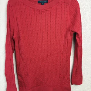Tommy Hilfiger Women's Red Cable Knit Sweater Size M 100% Cotton