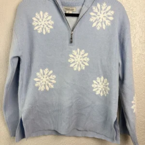 Rachel Zoe Snowflake 1/4 Zip Pullover Sweater Light Blue Women's Size S