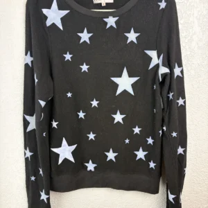 Wildfox Black Star Print Sweatshirt Women's Size S Made in USA Rayon Blend