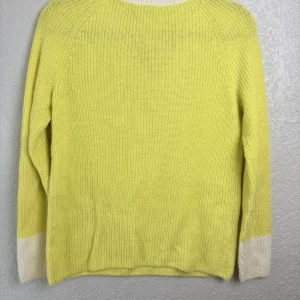 Talbots Petite SP Yellow White V-Neck Ribbed Knit Sweater Cotton Blend – photo 2