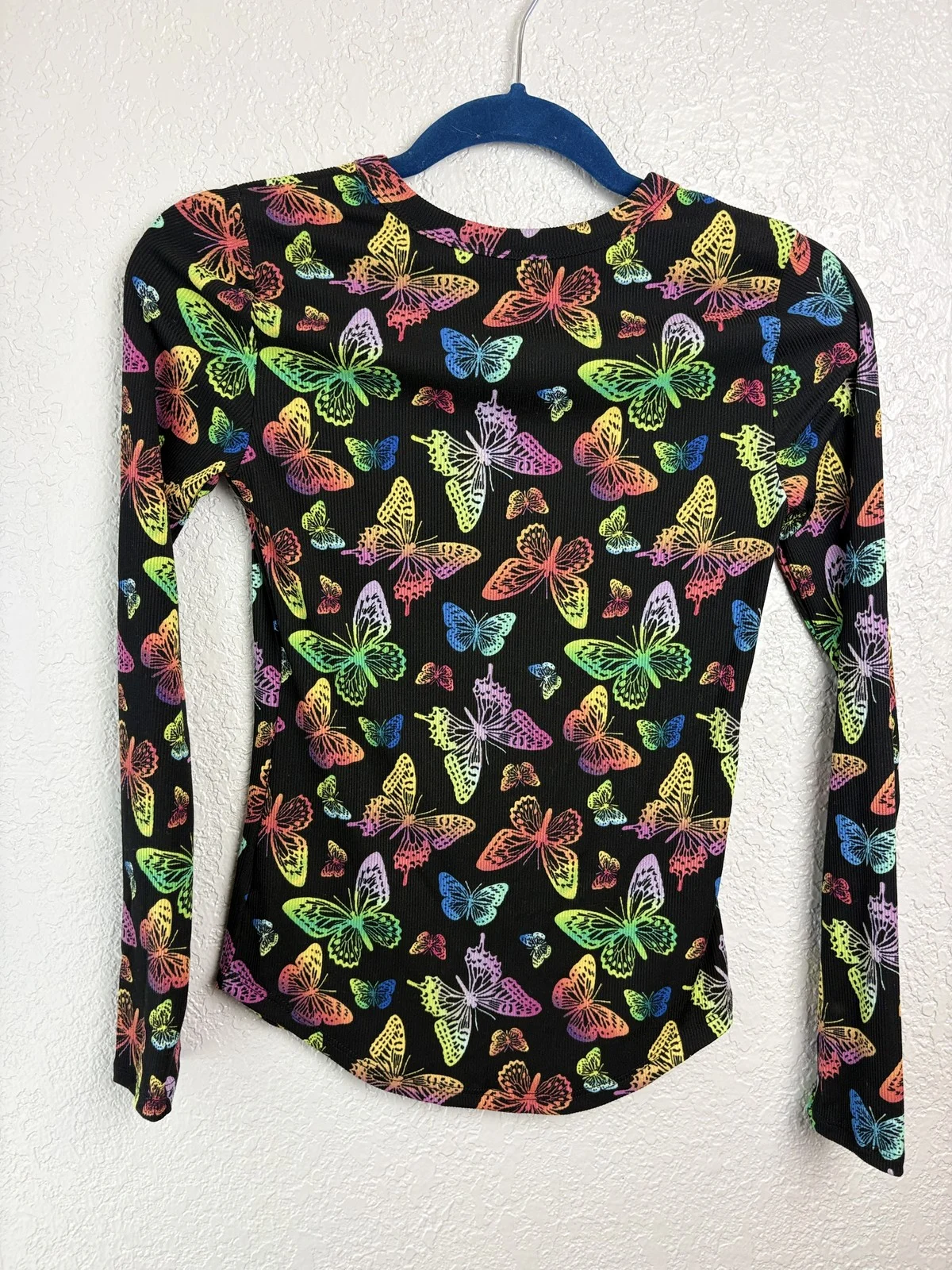 No Boundaries Ribbed Butterfly Long Sleeve Top Black Rainbow Size S (3-5) – photo 2