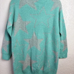 Ro & De Women's Aqua Gray Star Pattern Acrylic Blend Sweater S – photo 2