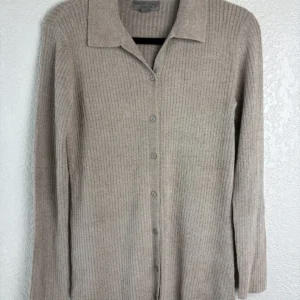 Barefoot Dreams CozyChic Ultra Lite Ribbed Cardigan Sweater Taupe Size S