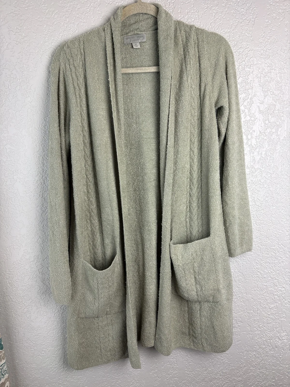 Barefoot Dreams CozyChic Lite Cardigan XS Green Open Front Pockets