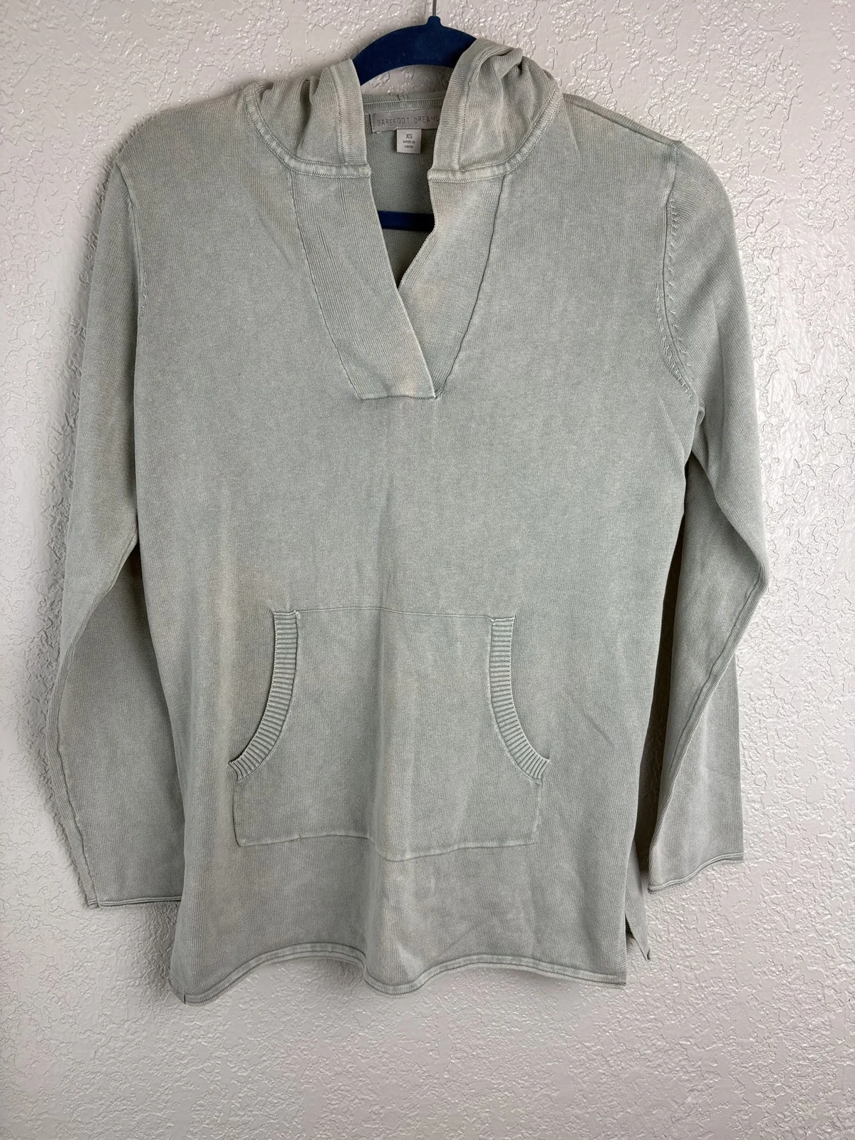 Barefoot Dreams Cotton Knit Hoodie Pullover Sweater Women's XS Green