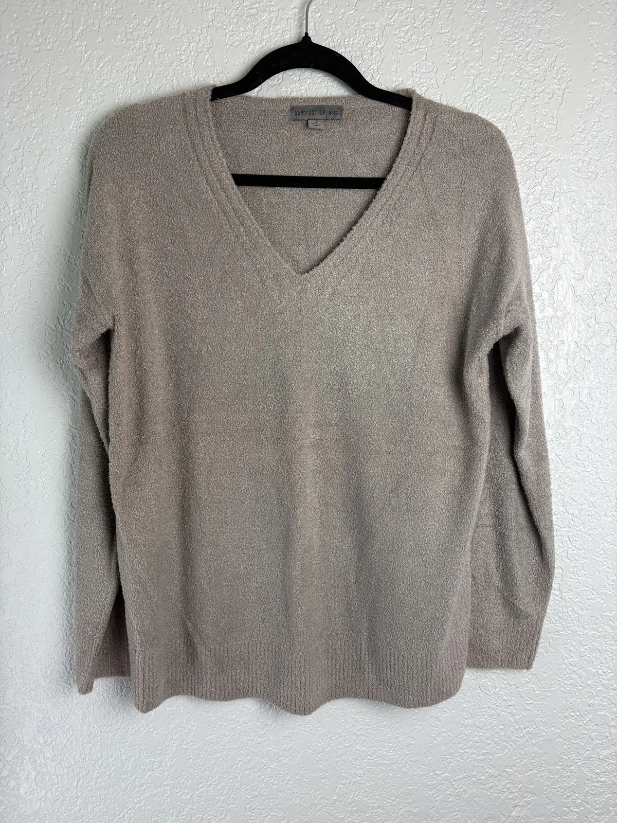 Barefoot Dreams CozyChic Lite V-Neck Sweater Women's S Taupe