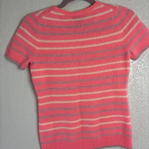 Charter Club Luxury 100% Cashmere Striped Short Sleeve Sweater Top XS Pink