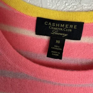 Charter Club Luxury 100% Cashmere Striped Short Sleeve Sweater Top XS Pink – photo 2
