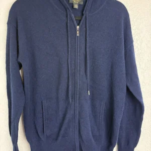 Charter Club Luxury 100% Cashmere Full Zip Hoodie Sweater Navy Blue Women's S