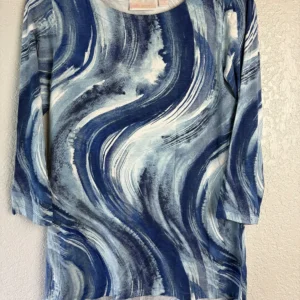 Belle by Kim Gravel Women's XXS Blue Swirl 3/4 Sleeve Top Rayon Blend