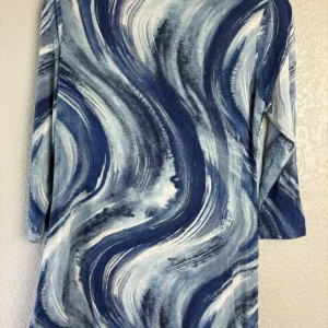 Belle by Kim Gravel Women's XXS Blue Swirl 3/4 Sleeve Top Rayon Blend – photo 2