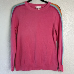 Belle by Kim Gravel Pink Sweater XXS Striped Sleeves Cotton Blend