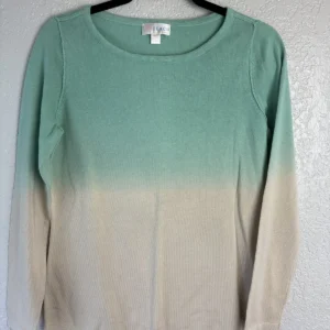 Belle Beach by Kim Gravel Ombre Sweater Mint Green Beige XXS Cotton Blend