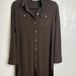 Susan Graver Women's Brown Button-Up Tunic Top Blouse XXS Polyester Spandex