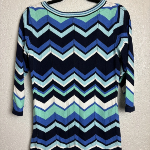 Susan Graver XS Blue Green White Chevron Knit Sweater Top 3/4 Sleeve Cotton Blen – photo 2
