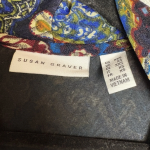 Susan Graver Cardigan XXS Blue Paisley Open Front Long Sleeve Stretch – photo 2