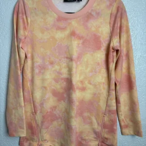Susan Graver Weekend Tie Dye Sweatshirt Top XXS Peach Orange Long Sleeve Zip Poc