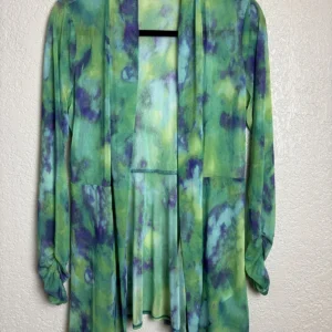 Susan Graver XS Green Purple Tie Dye Open Front Cardigan Shrug Top