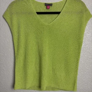 Vince Camuto Women's XS Lime Green Metallic Knit V-Neck Top Blouse