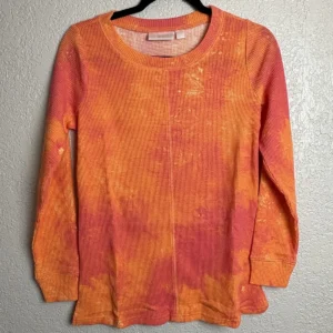 Belle by Kim Gravel Women's Thermal Top Orange Pink Tie Dye Long Sleeve XXS